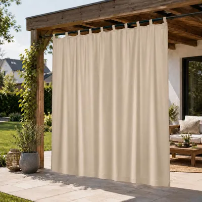 Produktbild von Outdoor Vorhang Extra Breite, Wasserdicht Blickdicht Sonnenschutz Gardinen mit Klettschlaufen für Terrasse Garten Pavillon, Beige, B254xH213cm