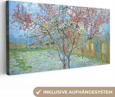 Produktbild von MuchoWow® - Leinwandbilder - Der rosa Pfirsichbaum - Vincent van Gogh, Wandbild, Wanddeko Bilder Wohnzimmer, 80x40cm