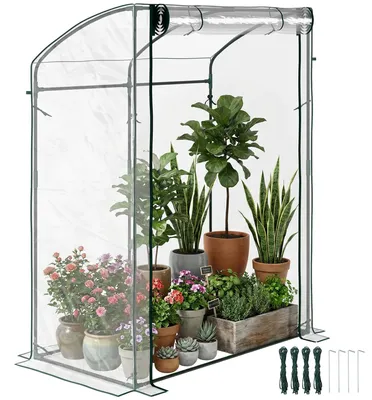 Image de Serre - Toit en arc - Résistant aux intempéries hivernales - Acier et plastique - 128 x 70 x 170 cm - Transparent