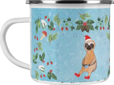 Produktbild von Mr. & Mrs. Panda Teebecher Faultier Kakao - Eisblau - Geschenk, Pott, Teetasse, Emailletasse, Emaille Tasse, Kaffeepott, Weihnachten