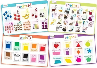 Produktbild von Famanu Platzsets Antirutsch Einweg - Buchstaben Zahlen Formen Farben Set von 4