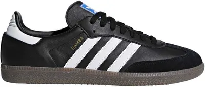 A single black Adidas Samba sneaker is shown from the side against a white background.