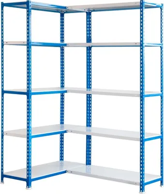 Produktbild von PROREGAL Eckregal METAL SHARK | HxBxT 180x100x40cm | Fachlast 80kg | Blau