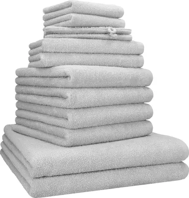 Produktbild von Betz Berlin Handtuch-Set 12-teilig – 100% Baumwolle – ®  – Duschtücher, Handtücher, Gästetücher & Waschhandschuhe Farbe Silbergrau
