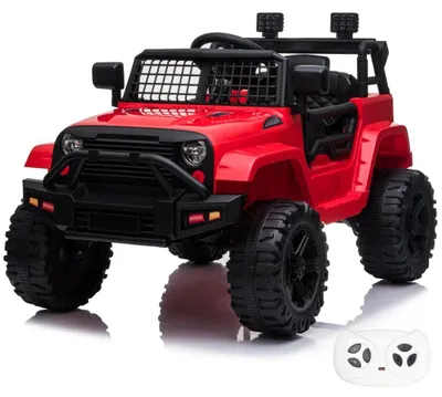 Immagine prodotto di VROOOMY Trail Blazer - Veicolo elettrico per bambini da 1 a 5 anni - Jeep per bambini con ammortizzatori, luci e lettore MP3 – Auto elettrica per bambini da 12 V con telecomando, porte funzionanti e avvio graduale – Rosso