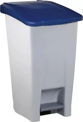 Image de Poubelle à pédale grise/bleue, capacité : 60 litres