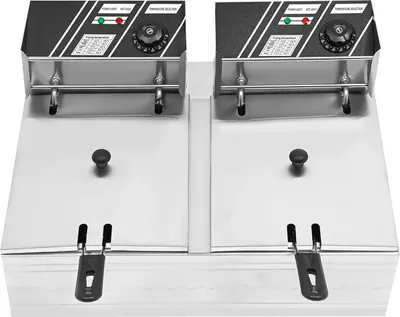 Doppelte Elektro-Fritteuse - Tischgerät - Volumen 6L+6L - Spannung 220 V - Leistung 2,5 kW+2,5 kW - Edelstahl - Mit Körben - Weiß