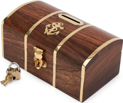 Produktbild von NKlaus Maritim Spardose Schatztruhe aus Holz und Messing mit Schloss und 2 Schlüsseln 11736