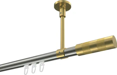 Produktbild von Interdeco Innenlaufstange / Gardinenstange mit Innenlauf Edelstahl-Optik / Messing-Optik, Typ Sonette Mavell (Zylinder Bicolor) Deckenmontage, 20 mm Ø 1-läufig, 140 cm