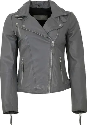 Produktbild von Freaky Nation - Damen Lederjacke Bikerjacke Lammnappa granit Größe 3XL