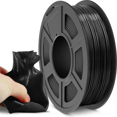 Obrázok produktu pre TPU tlačové vlákno 1,75 mm, čierne, pre 3D tlač – s minimálnym zápachom – rozmerová presnosť +/- 0,02 mm – cievka 1,1 lbs (0,5 kg)