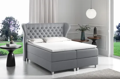 Obrázek produktu pro Boxspringová postel s prošívaným čelem 160x200 JUTTA - šedá + topper