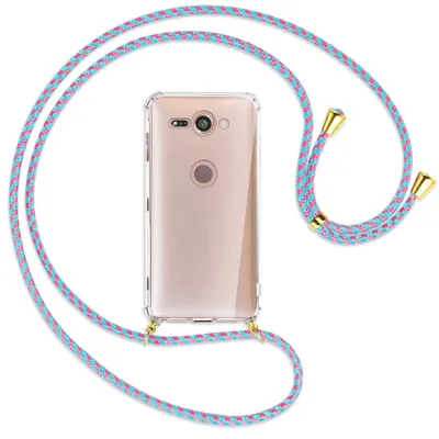 Produktbild von Handykette Backcover-Schutzhülle mit Band (Metall goldfarben) für Sony Xperia XZ2 Compact - pink/mint
