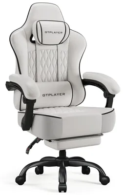 Produktbild von Gaming Stuhl Bürostuhl - Ergonomischer PC-Stuhl - Höhenverstellbar - Drehbar 360° - Extra dicke Polsterung - Armlehnen und Rollen - Kunstleder - Weiß