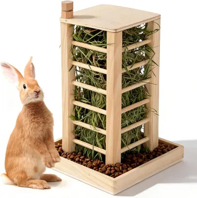 Imagen del producto de Jaula de madera, 36 x 24 x 24 cm, para animales pequeños, comedero para animales pequeños