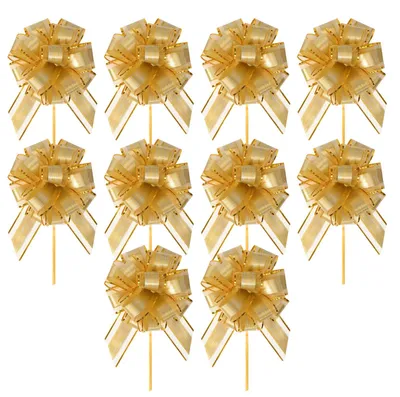 Produktbild von Organza-Autoschleifen - 10 Stück Set - Hochzeitsauto-Dekoration - Goldfarben