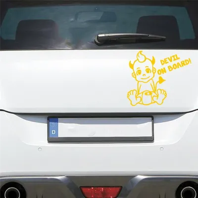 Produktbild von Auto Aufkleber Devil AN Bord Board Teufelchen Junge 17x14 cm Gelb Sticker Heckscheibenaufkleber