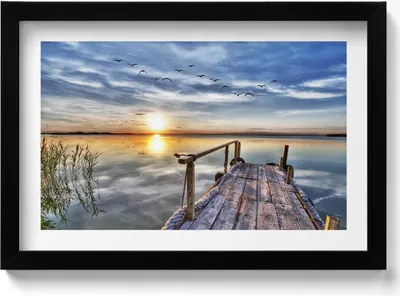 Produktbild von Sonnenuntergang am See– Wandbild mit Rahmen – Gerahmtes Bild  – Wanddekoration – 30x20 cm –  Schwarz Rahmen