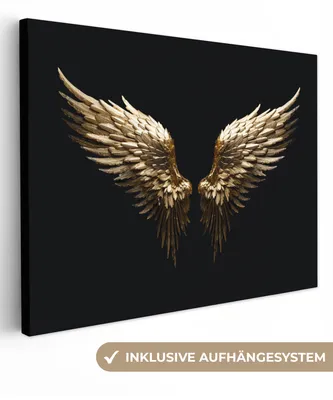 Produktbild von MuchoWow® - Leinwandbilder - Flügel - Engel - Gold - Schwarz - Abstrakt, Wandbild, Wanddeko Bilder Wohnzimmer, 40x30 cm