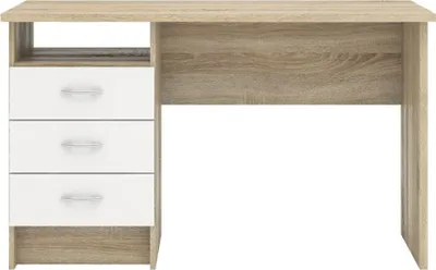 Produktbild von Fula Schreibtisch 3 Schubladen Eiche Struktur Nachbildung und weiss.