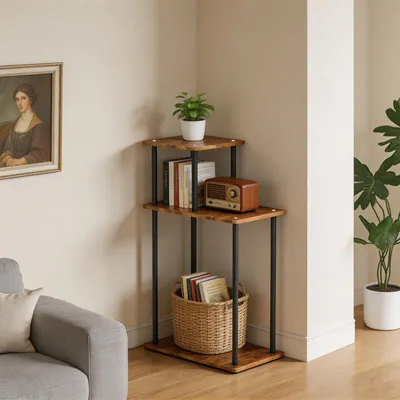 Produktbild von 3 Ablagen Schmaler Beistelltisch,Holz Couchtisch,Kleiner Tisch für Schlafzimmer,Wohnzimmer,Moderner-Design,Einfache Aufbau 40x24x67cm braun