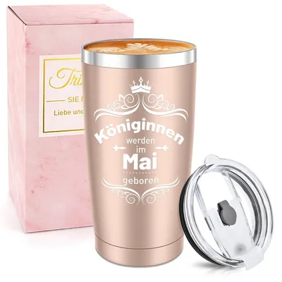 Immagine prodotto di Tazza termica in acciaio inossidabile, 600 ml, color oro rosa, ideale come regalo per il compleanno di maggio