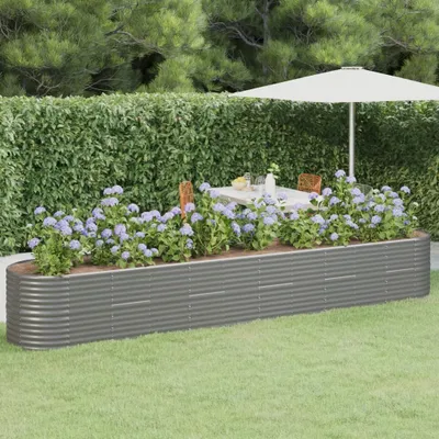 Produktbild von The Living Store Hochbeet Pulverbeschichteter Stahl 440x80x68 cm Grau
