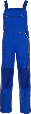 A pair of blue overalls on a white background.