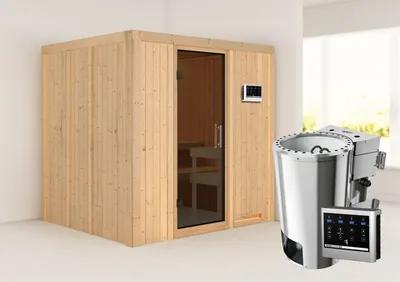 Produktbild von Karibu Sauna Innensauna Daria Fronteinstieg Ofen 3,6 kW -Ofen externe Strg. easy 196x170x198 cm ohne Dachkranz mit Graphittür