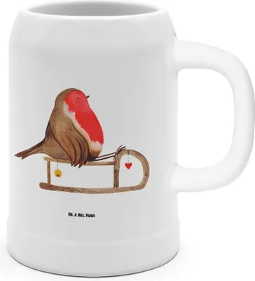 Produktbild von Mr. & Mrs. Panda Seidel Rotkehlchen Schlitten - Weiß - Geschenk, Krug, Steinkrug, Bierhumpen, Vogel, Winter, Bierbecher, Humpen, Weihnachten