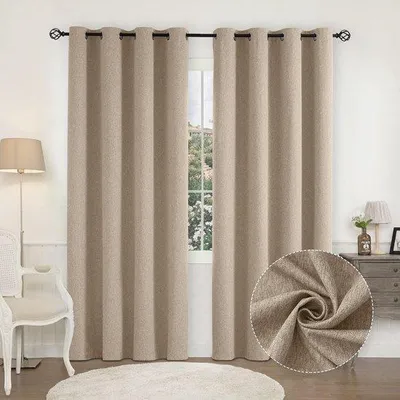 Zdjęcie produktu dla Zasłony zaciemniające o wyglądzie lnu, nieprzezroczyste, zestaw 2 sztuk, 225 x 140 cm, kolor lnu