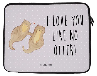 Produktbild von Mr. & Mrs. Panda Laptop Case Otter Hände halten 27 x 36 cm - Grau Pastell - Geschenk, Sleeve, Paar, Notebooktasche, Händchen, glücklich, Laptoptasche, Tasche, Liebe