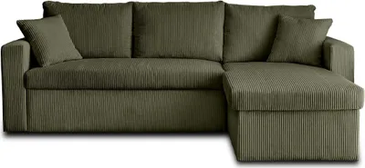 Image de Best Mobilier Cyrus - canapé d'angle réversible 4 places - convertible avec coffre - en velours côtelé , Vert