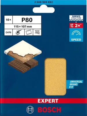 Image de Abrasif rectangle C470 Expert BOSCH 115x107mm Grain 80 - 10 feuilles - 2608900892