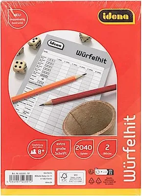 Produktbild von Idena - Würfelhit, 2 Spielblöcke mit je 85 Blatt für 1020 Spiele, Spielblock mit großer Schrift, Würfelspiel in der Größe ca. 15 x 21 cm, Weiß