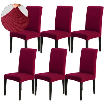 Immagine prodotto di Coprisedia 6 pezzi sedie da pranzo a scacchiera coprisedia universale elastico coprisedia per matrimonio casa festa vino rosso