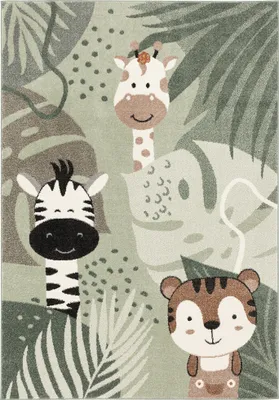 Produktbild von Kinder Teppich Tier und Phantasie Muster Super Soft, Größe:140x200 cm, Design:Safari Friends Mintgrün