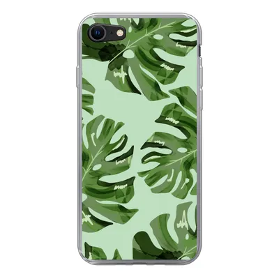 Produktbild von MuchoWow® Handyhülle Schutzhülle Hülle für iPhone 7 Blätter - Tropisch - Pastell Silikon Softcase Handy Hülle - Kartenhalter