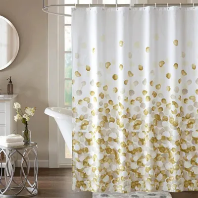 Produktbild von LIONMOOD Duschvorhang - Badewannen Vorhang inkl. Haken - Polyester Textil - 180x200cm - Blüten-Gelb
