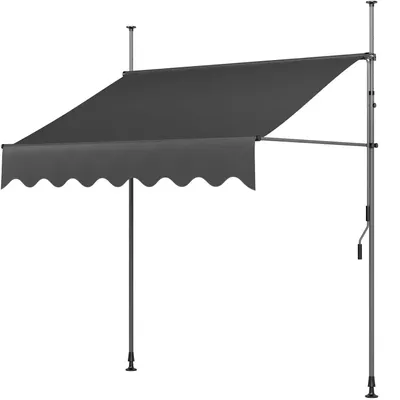 Immagine prodotto di Tende da sole per terrazza – Tenda da sole manuale estendibile, dimensioni 400 x 120 cm, ideale per balconi e giardini – Tessuto in poliestere impermeabile – Struttura in alluminio – Colore grigio