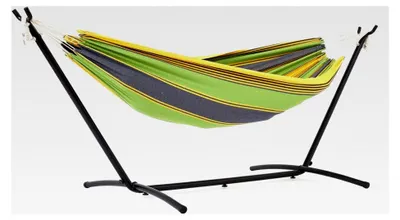 Produktbild von Hängematte mit Gestell, Doppel Baumwolle für 2 Personen, Tragbar für Outdoor & Indoor, Belastbarkeit bis 200 KG, Grün