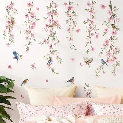 Produktbild von Blumenwander Wijnstok Wandstickers - Rosa Blumen - für Schlafzimmer und Wohnzimmer - 1 Set