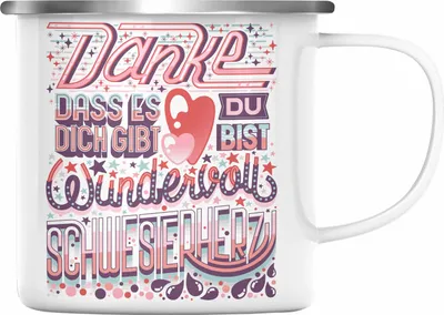Produktbild von Trendation - Beste Schwester Emaille Tasse Geschenk von Schwester an Schwester Lieblingsschwester von Bruder Geschenkidee Spruch (Silber)