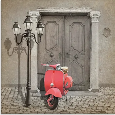 Produktbild von ARTland Glasbild Oldtimer Motorroller Colorkey Größe: 20x20 cm