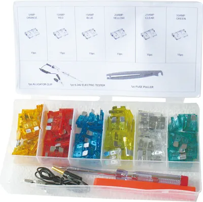 Produktbild von Kunststoff Sicherungen 19 mm Typ 100 Flachsicherung Sortiment 93-tlg. 5-30 Amper