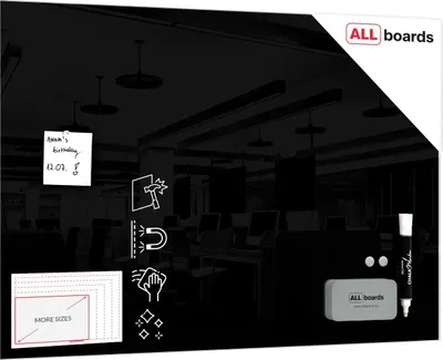 Immagine prodotto di Lavagna in vetro nera magnetica 90x60 cm CLASSIC + GRATIS