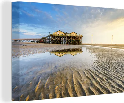 Produktbild von OneMillionCanvasses® - Leinwandbilder - 150x100 cm, Strandpavillon des Nationalparks Schleswig-Holsteinisches Wattenmeer, Wandbilder Kunstdruck Wanddekoration