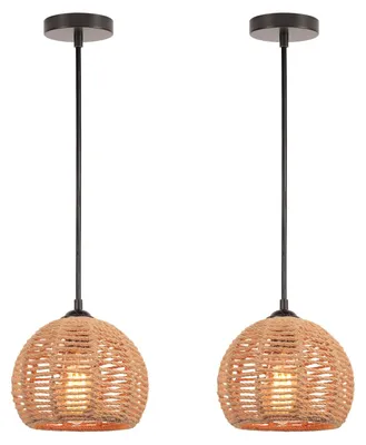 2er Set Rotan Hängelampe Ø20cm E27 Vintage Boho