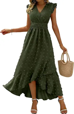 Produktbild von Kleid für Damen mit V-Ausschnitt, kurzen Ärmeln und A-Linien-Schnitt, geeignet für Freizeit und festliche Anlässe