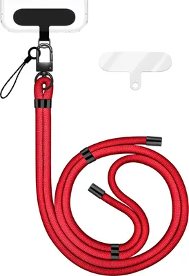 Produktbild von HoldMe Edition - Lanyard mit Karabiner Schwarz & 2 Pads - Universal Handykette Nylon Umhänge Band -  Rot